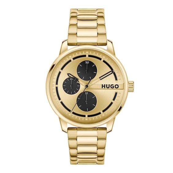 HUGO Analogue Multifunction Quartz Watch for Men #Stamp Multi Collection with Leather Strap or Stainless Steel Bracelet - Image 2