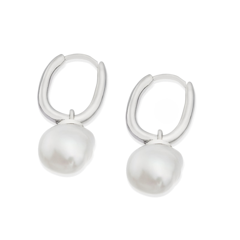 Main Image 2 of Emmy London Platinum Plated Sterling Silver Baroque Pearl Hoop Earrings