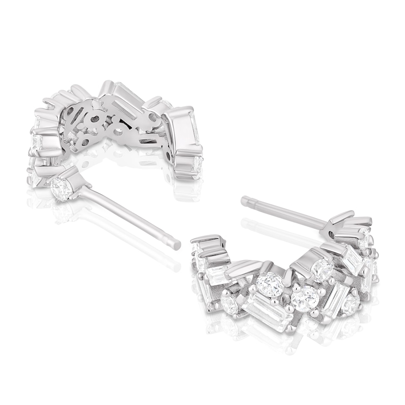 Main Image 2 of Emmy London Platinum Plated Sterling Silver Round & Baguette Cubic Zirconia Chunky Hoop Earrings
