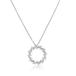 Emmy London Platinum Plated Sterling Silver Baguette & Round Cubic Zirconia Pendant Necklace