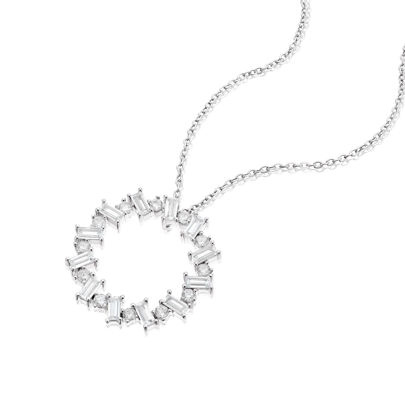 Main Image 2 of Emmy London Platinum Plated Sterling Silver Baguette & Round Cubic Zirconia Pendant Necklace
