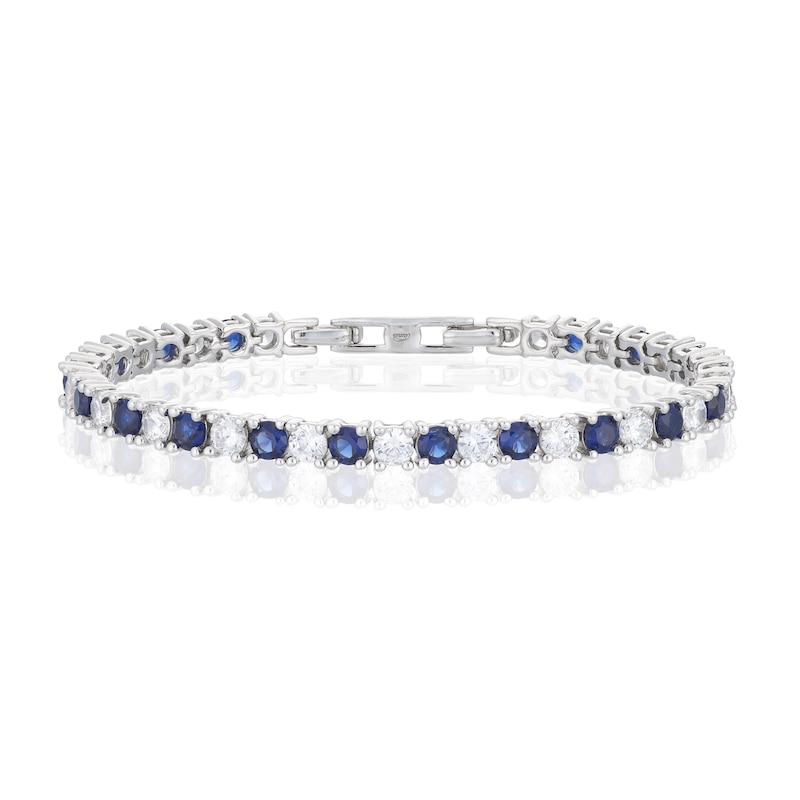 Main Image 1 of Emmy London Platinum Plated Sterling Silver Blue & Clear Cubic Zirconia Tennis Bracelet