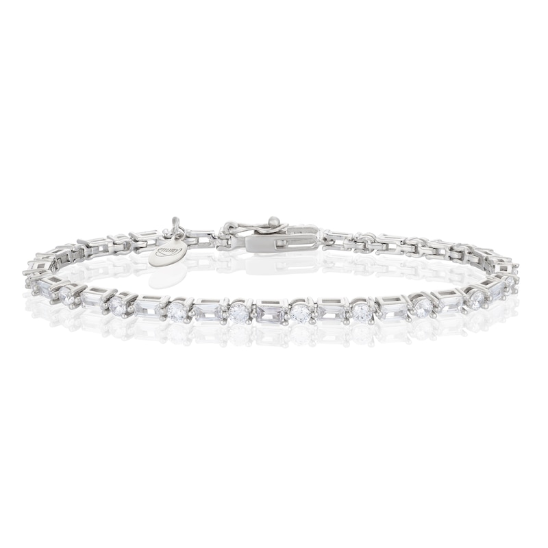 Main Image 1 of Emmy London Platinum Plated Sterling Silver Baguette & Round Cubic Zirconia Tennis Bracelet