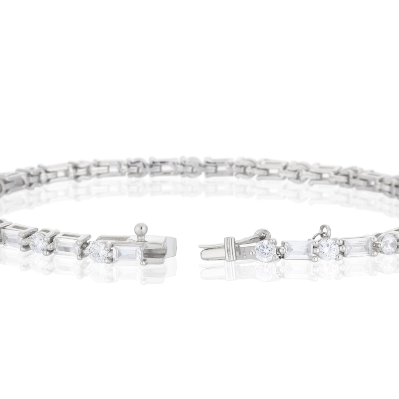 Main Image 3 of Emmy London Platinum Plated Sterling Silver Baguette & Round Cubic Zirconia Tennis Bracelet