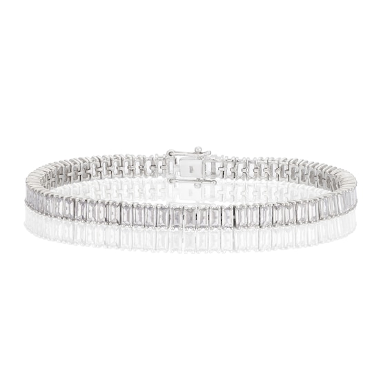 Emmy London Platinum Plated Sterling Silver Baguette-Shaped 