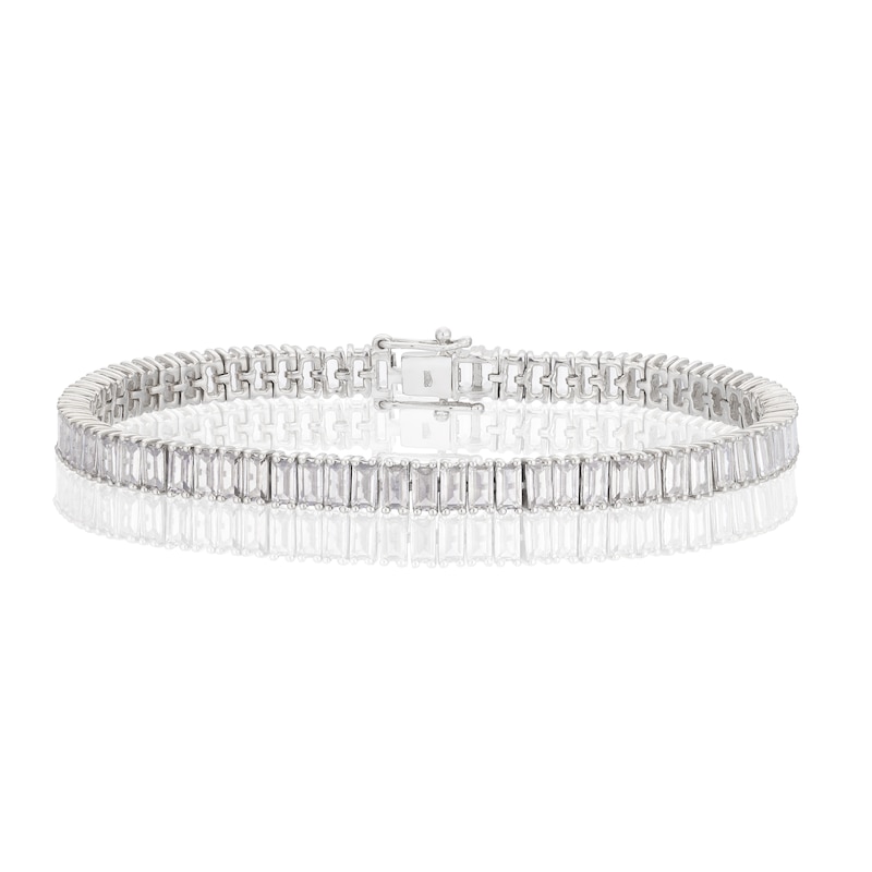 Main Image 1 of Emmy London Platinum Plated Sterling Silver Baguette-Shaped Cubic Zirconia Tennis Bracelet