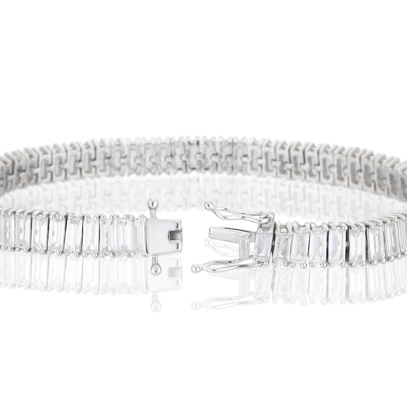 Main Image 3 of Emmy London Platinum Plated Sterling Silver Baguette-Shaped Cubic Zirconia Tennis Bracelet