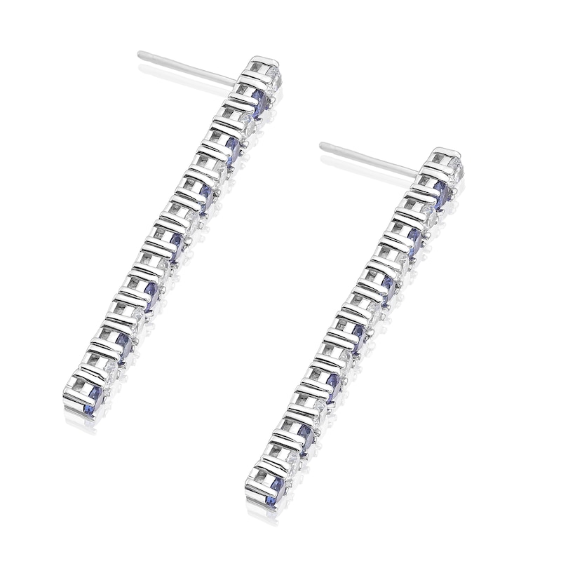Main Image 2 of Emmy London Platinum Plated Sterling Silver Blue & Clear Cubic Zirconia Drop Earrings