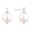 Thumbnail Image 1 of Emmy London Platinum Plated Sterling Silver Baguette Cubic Zirconia & Pearl Drop Stud Earrings