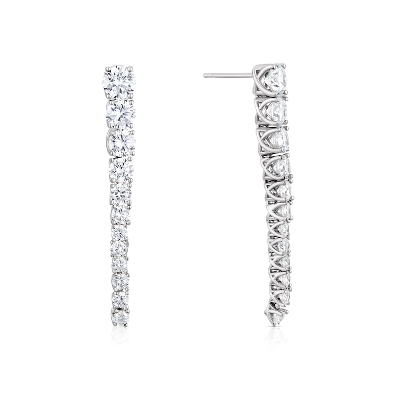 Main Image 1 of Emmy London Platinum Plated Sterling Silver Round Cubic Zirconia Graduated Drop Earrings