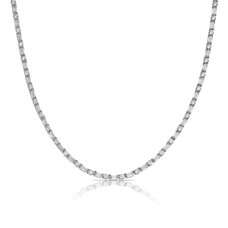 Main Image 1 of Emmy London Platinum Plated Sterling Silver Round & Baguette Cubic Zirconia Tennis Necklace