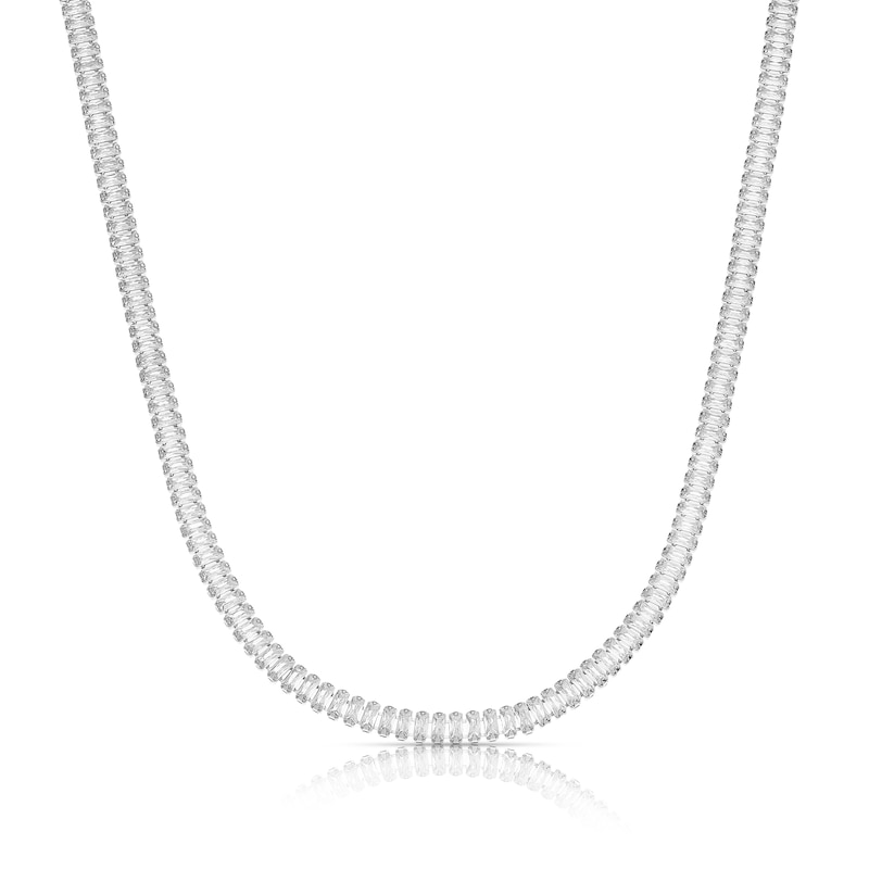 Main Image 1 of Emmy London Platinum Plated Sterling Silver Baguette Cubic Zirconia Tennis Necklace