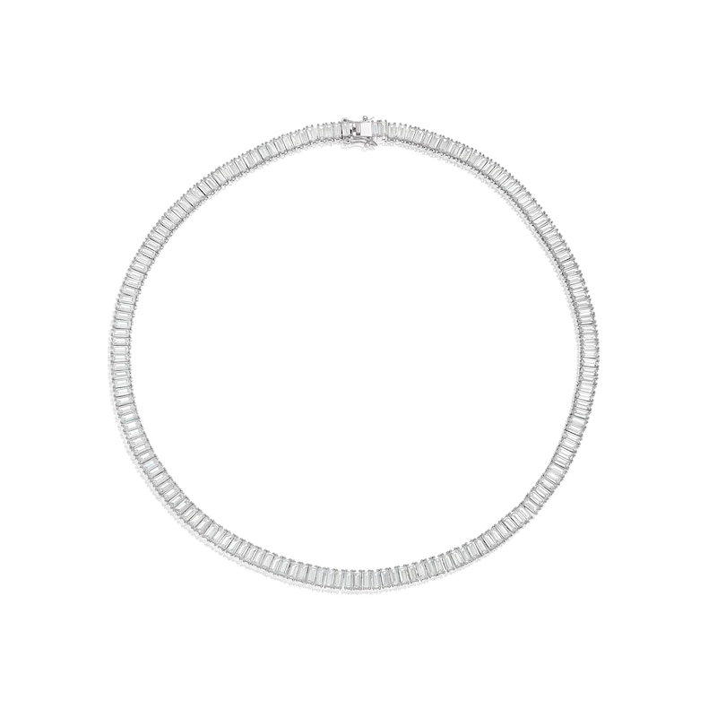 Main Image 2 of Emmy London Platinum Plated Sterling Silver Baguette Cubic Zirconia Tennis Necklace