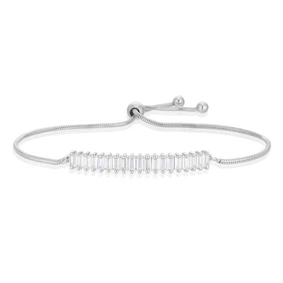 Emmy London Platinum Plated Sterling Silver Baguette Cubic Z