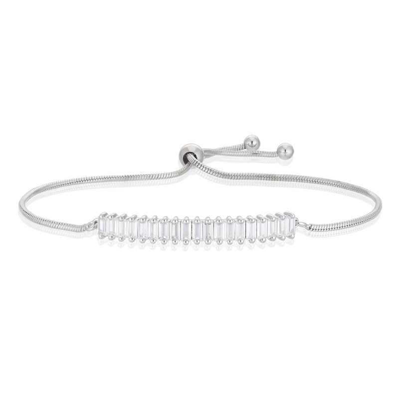 Main Image 1 of Emmy London Platinum Plated Sterling Silver Baguette Cubic Zirconia Bolo Bracelet