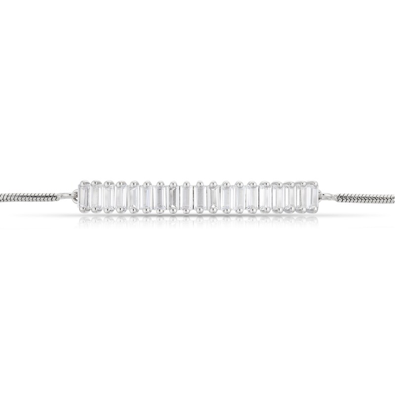 Main Image 2 of Emmy London Platinum Plated Sterling Silver Baguette Cubic Zirconia Bolo Bracelet