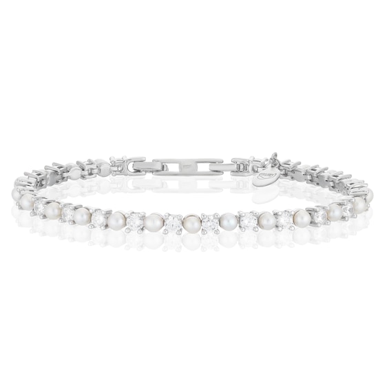 Emmy London Platinum Plated Sterling Silver Round Cubic Zirc