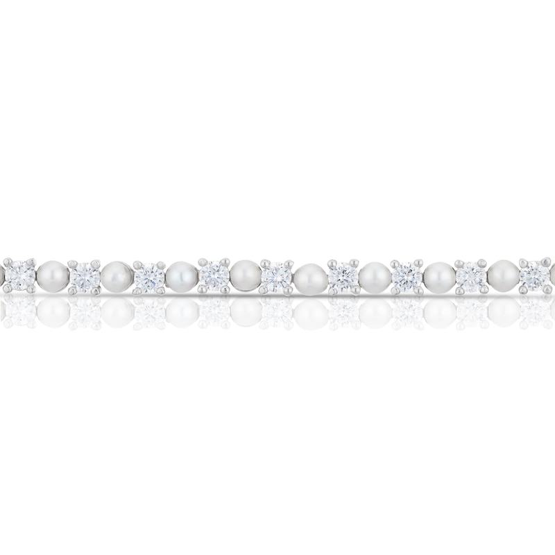 Main Image 2 of Emmy London Platinum Plated Sterling Silver Round Cubic Zirconia & White Pearls Tennis Bracelet