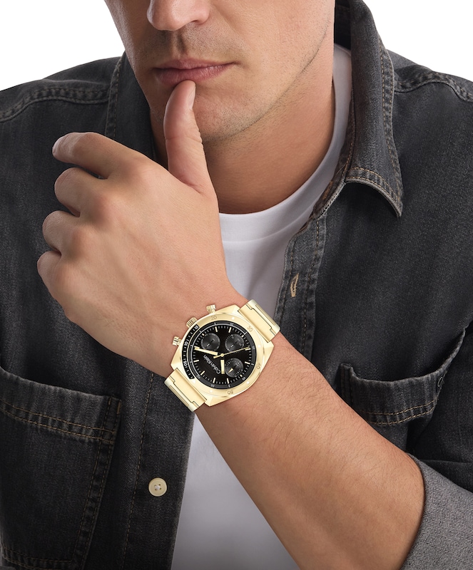Main Image 4 of Calvin Klein Men's Black Brushed Dial Gold Tone Bracelet Watch