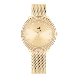 Tommy Hilfiger Ladies' Crystal Bezel Gold Tone Mesh Strap Watch