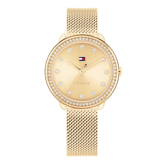 Tommy Hilfiger Women's Crystal Bezel Gold Tone Mesh Strap Watch