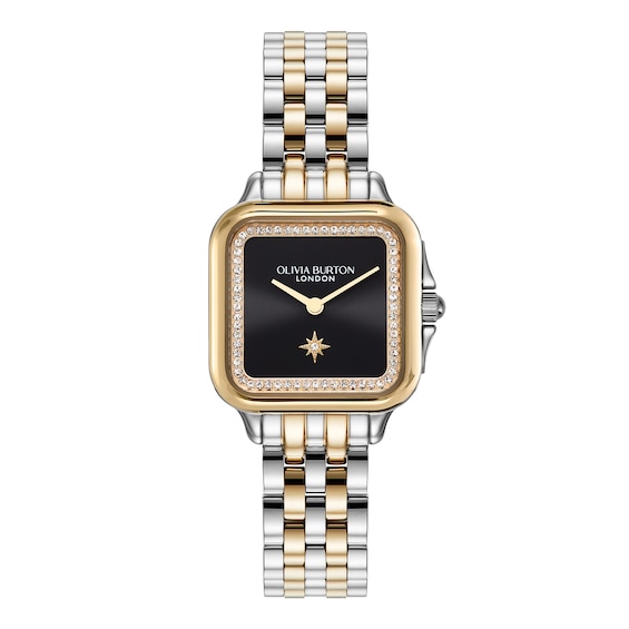 Olivia Burton Grosvenor Women's Black Dial Two Tone Gold Tone Bracelet Watch