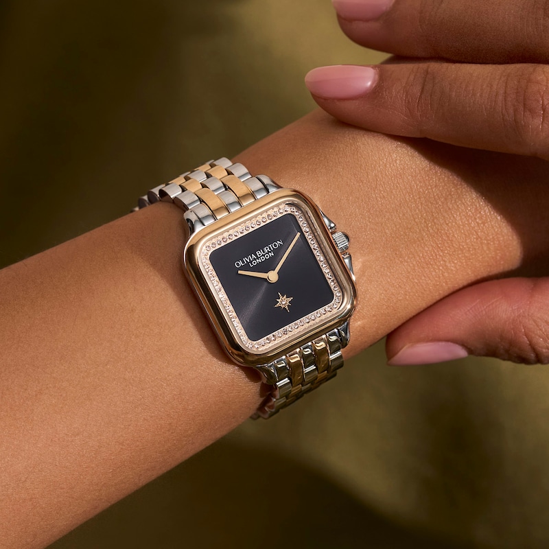 Main Image 3 of Olivia Burton Grosvenor Ladies' Black Dial Two Tone Gold Tone Bracelet Watch