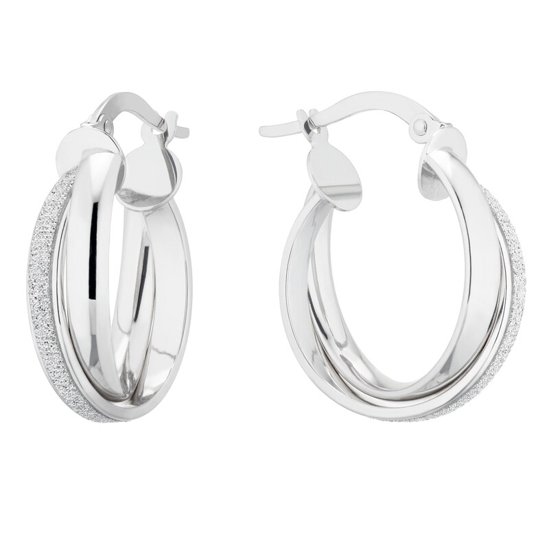Main Image 1 of 9ct White Gold Glitter Double Row Hoop Earrings