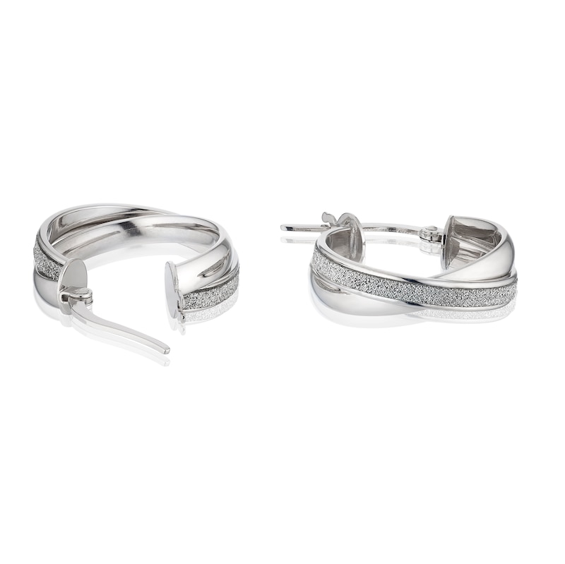 Main Image 2 of 9ct White Gold Glitter Double Row Hoop Earrings