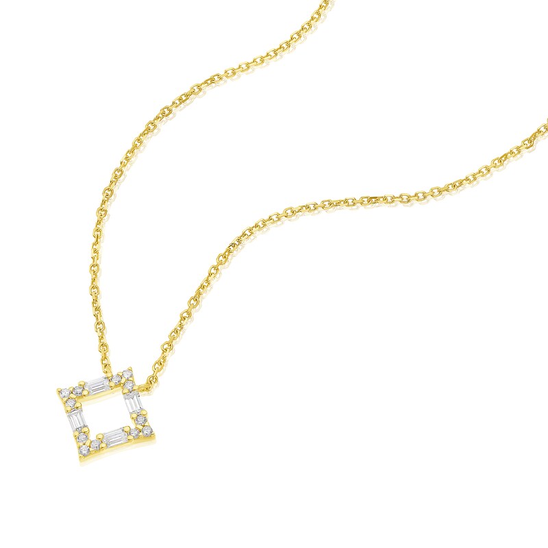 Main Image 2 of 9ct Yellow Gold Round & Baguette Cubic Zirconia Open Square Necklace