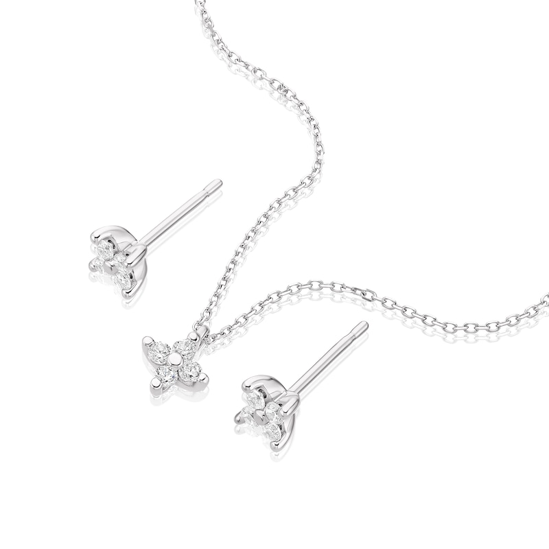 Main Image 2 of 9ct White Gold Cubic Zirconia Flower Earrings & Pendant Set
