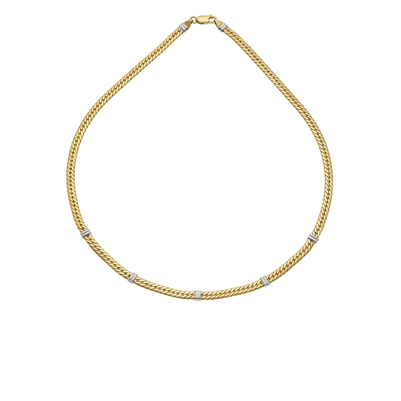Main Image 1 of 9ct Yellow & White Gold 17&quot; Bar Set Curb Chain