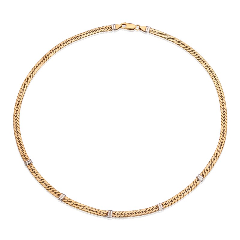 Main Image 2 of 9ct Yellow & White Gold 17&quot; Bar Set Curb Chain