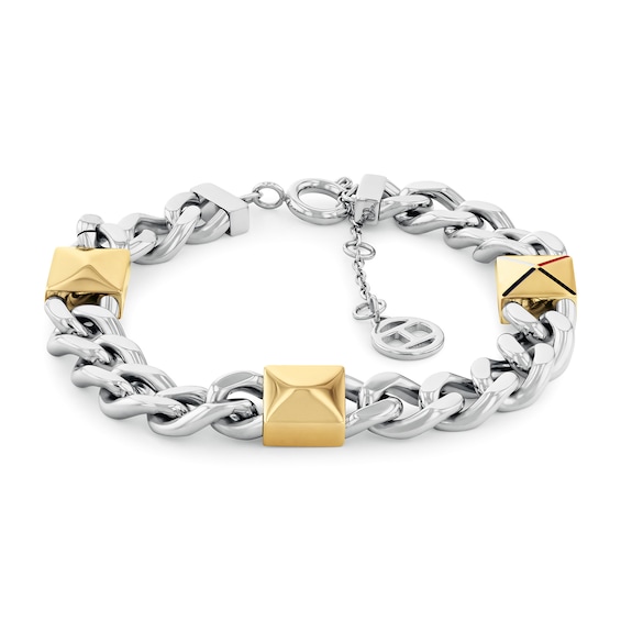 Tommy Hilfiger Women's Chunky Curb Chain Gold Tone Stud Detail Stainless Steel Bracelet