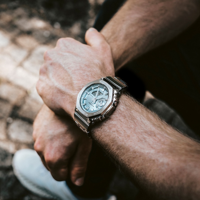 Main Image 4 of G-Shock GM-2110D-2AER Men's Blue Octagonal Dial Stainless Steel Bracelet Watch