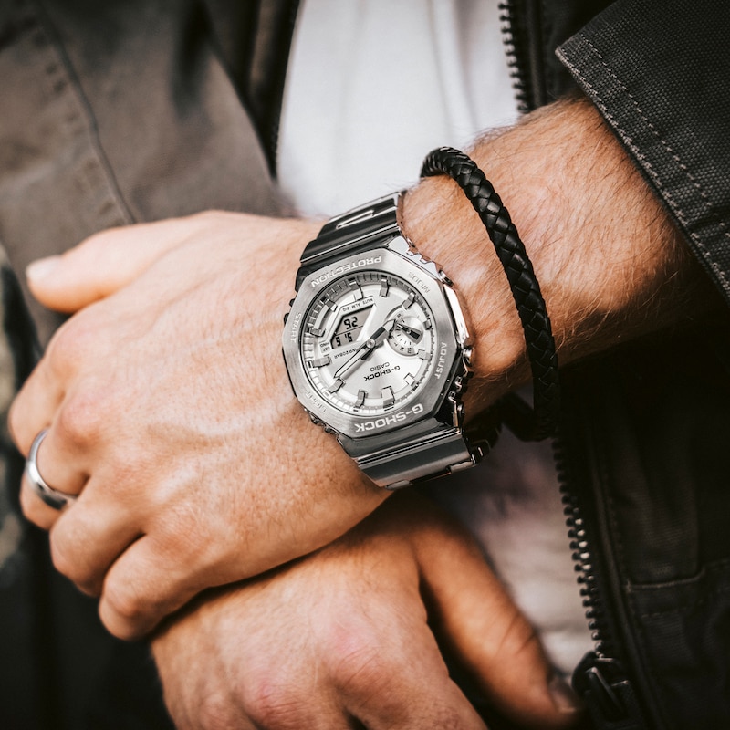 Main Image 5 of Casio G-Shock GM-2110D-7AER Men's White Octagonal Dial Stainless Steel Bracelet Watch