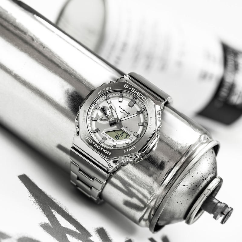 Main Image 6 of Casio G-Shock GM-2110D-7AER Men's White Octagonal Dial Stainless Steel Bracelet Watch