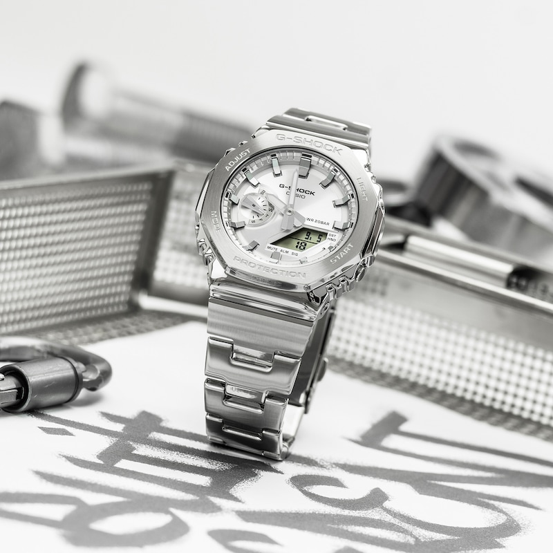 Main Image 7 of Casio G-Shock GM-2110D-7AER Men's White Octagonal Dial Stainless Steel Bracelet Watch