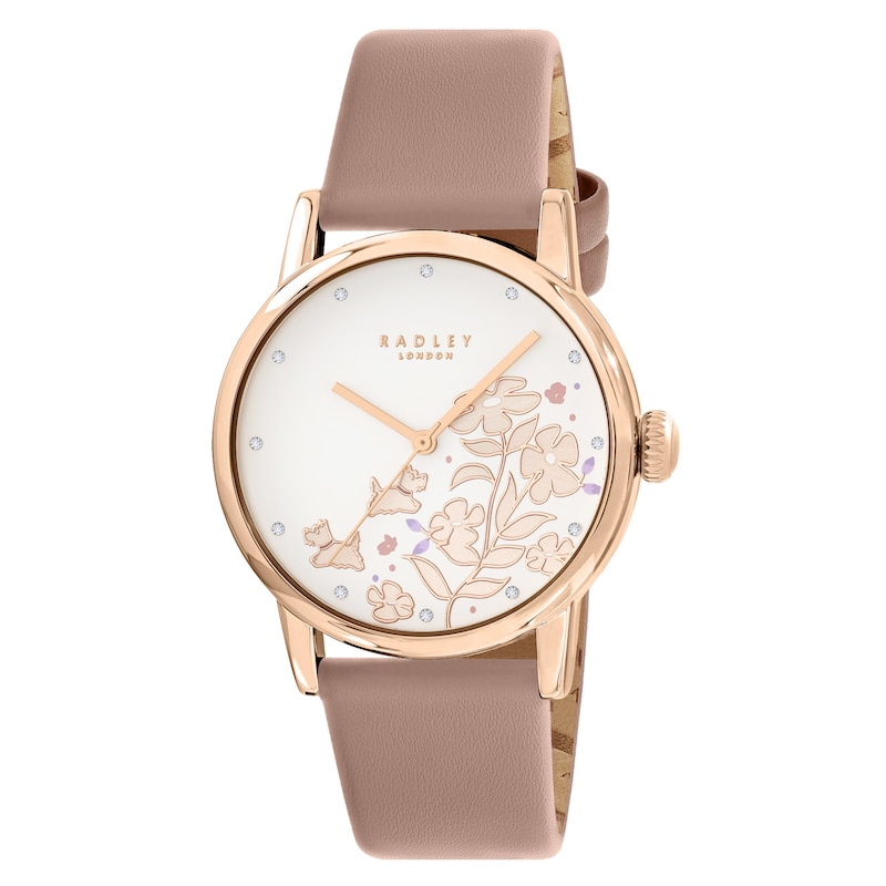 Main Image 2 of Radley Floral Heart Trinket 18ct Rose Gold Plated Bracelet & Leather Strap Watch Tray Set