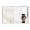 Thumbnail Image 1 of Radley Floral Heart Trinket 18ct Pale Gold Heart Earrings & Black Leather Strap Watch Tray Set