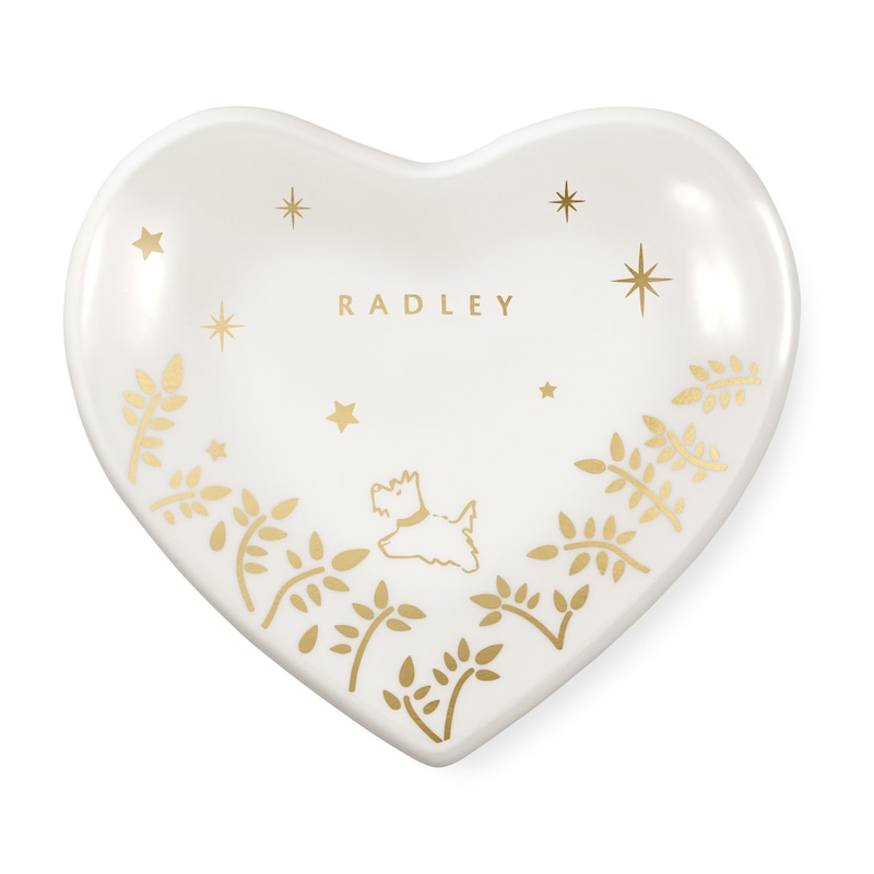 Main Image 3 of Radley Floral Heart Trinket 18ct Pale Gold Heart Earrings & Black Leather Strap Watch Tray Set