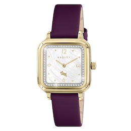 Radley Ladies' Gold Tone Square Case Purple Leather Strap Watch