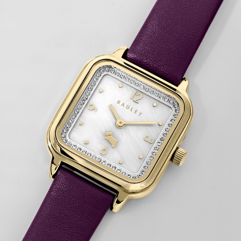 Main Image 2 of Radley Ladies' Gold Tone Square Case Purple Leather Strap Watch