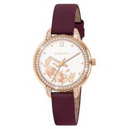 Radley Ladies' Stone Set Case Cranberry Leather Strap Watch