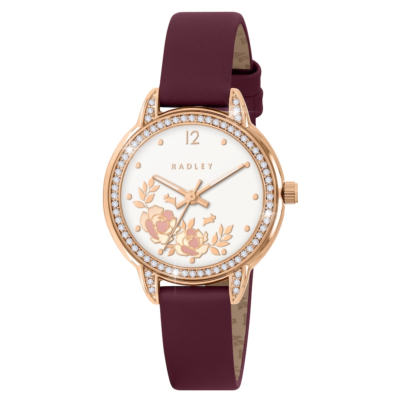 Main Image 1 of Radley Ladies' Stone Set Case Cranberry Leather Strap Watch