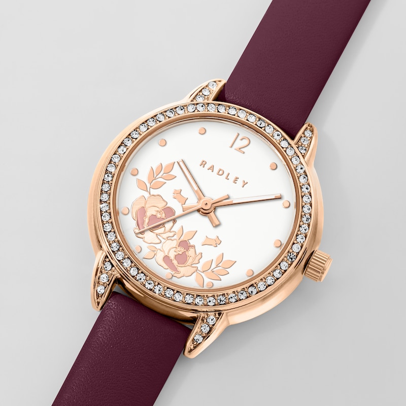 Main Image 2 of Radley Ladies' Stone Set Case Cranberry Leather Strap Watch