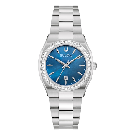 Bulova Ladies Blue MOP Dial Diamond Set Bezel Bracelet Watch