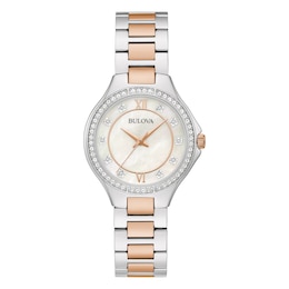 Bulova Ladies' MOP Dial Rose Two Tone Stainless Steel Exclusive Watch