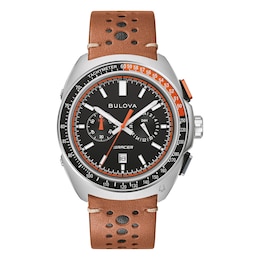 Bulova Racing Performance Men's Black Dial Brown Leather Strap Watch