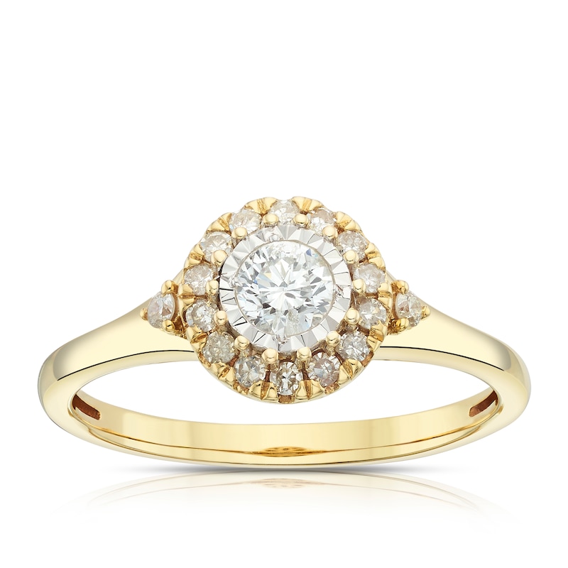 Main Image 1 of 9ct Yellow Gold 0.33ct Diamond Illusion Halo Solitaire Ring